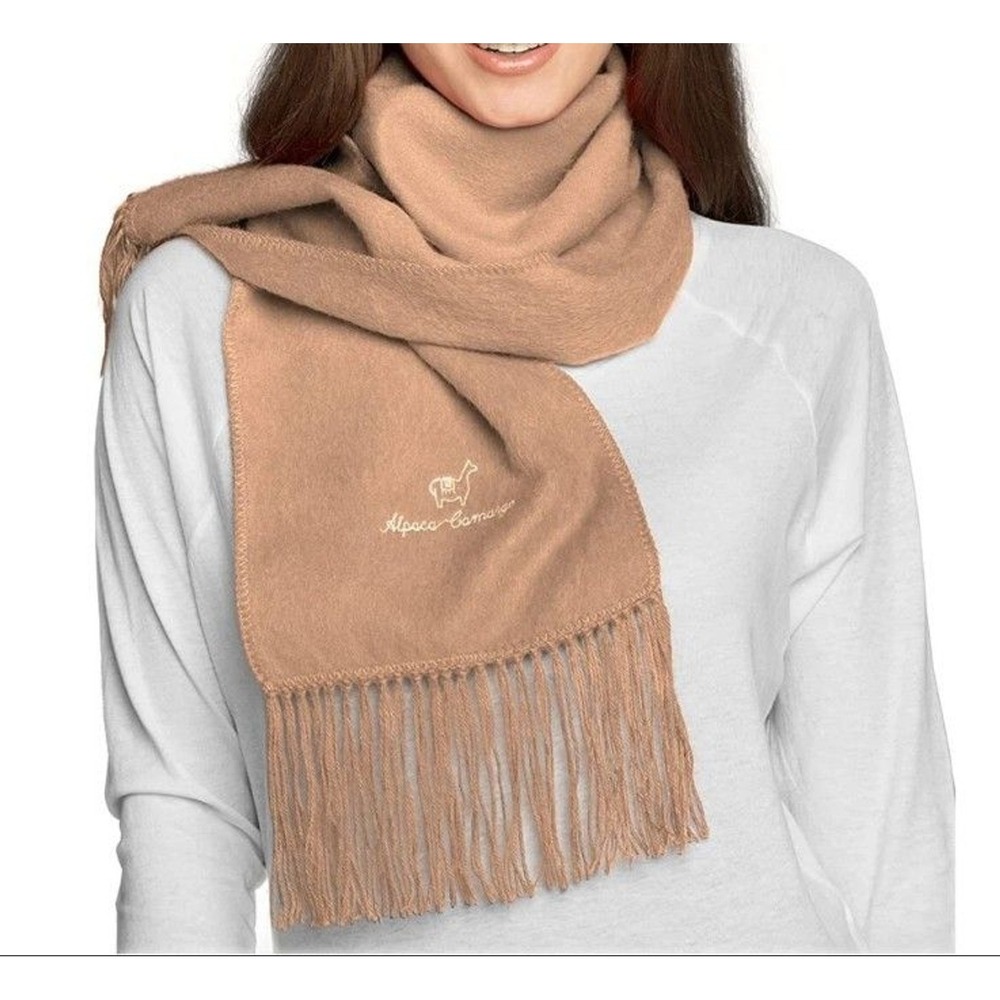 NWT Alpaca Camargo Scarf Unisex OS Tan Beige Fringe Wool Blend Winter Warm Soft